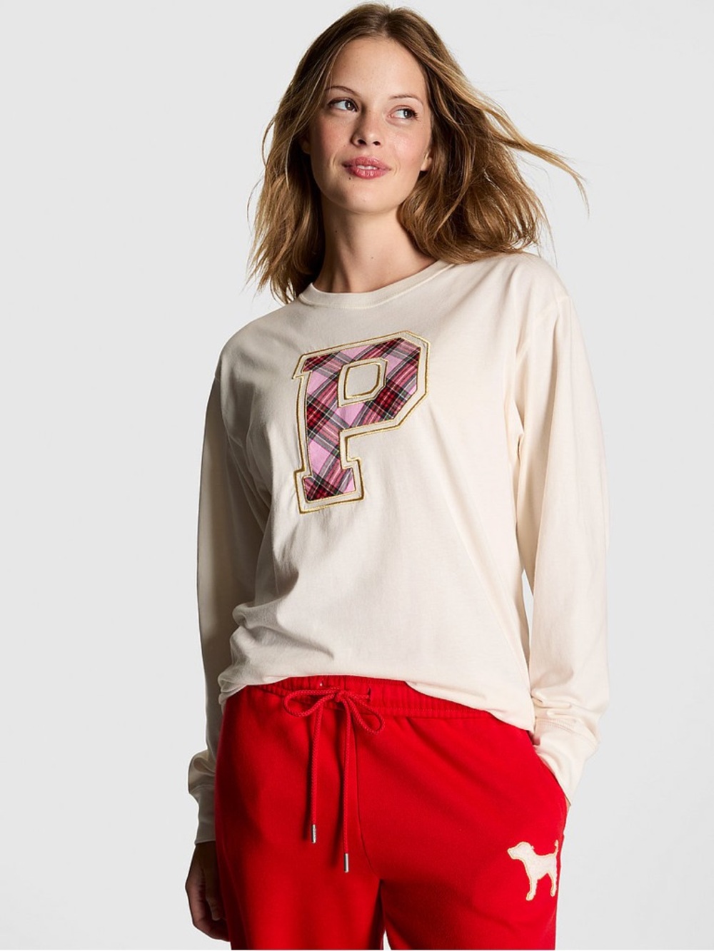 PINK Victoria's Secret Campus Cream Crewneck Tee